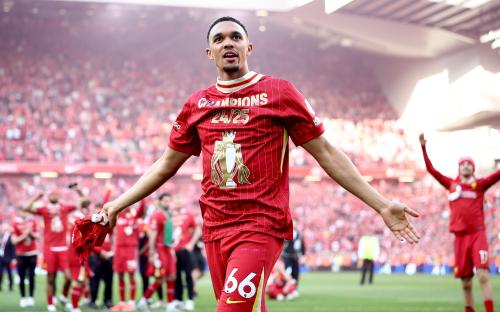 Trent Alexander-Arnold celebrating with Liverpool FC after winning the English Premier League.