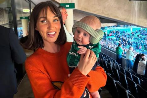 Megan McKenna shares adorable new snap of baby son Landon as he watches his footballer dad play for the first time