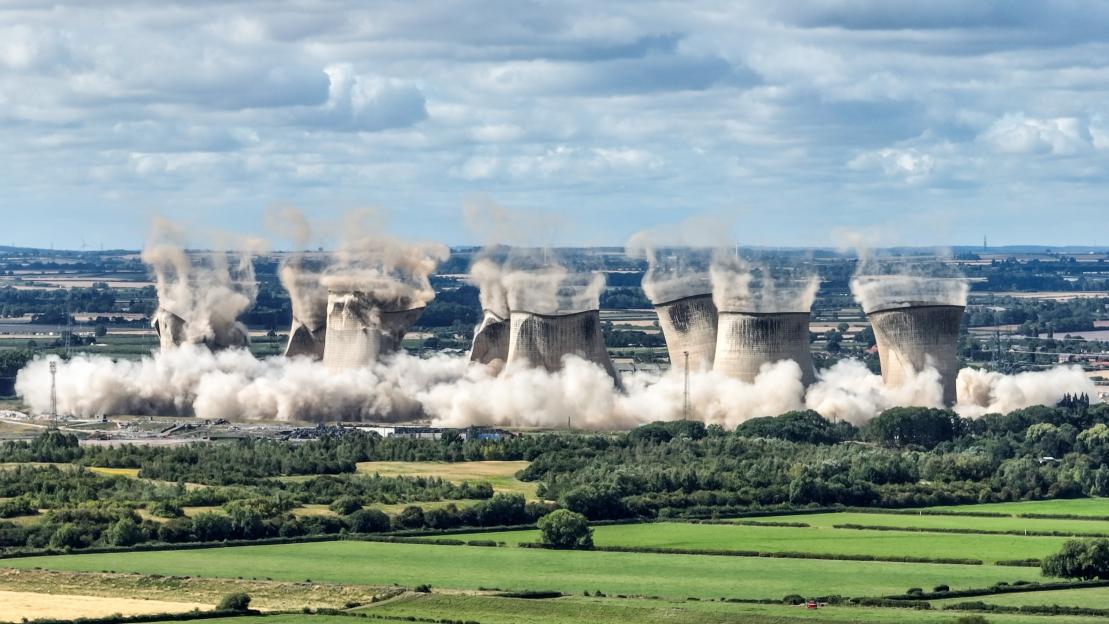Demolition of Cottam Power Station's cooling towers.