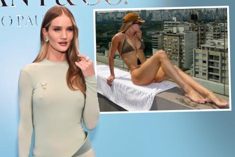 Rosie Huntington-Whiteley shows off stunning figure in floor length satin gown