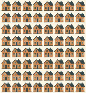 Illustration of a pattern of houses, one of which is different.