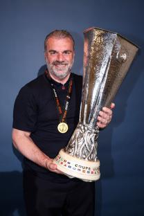 Mandatory Credit: Photo by Alex Morton/Tottenham Hotspur FC/Shutterstock (15312888ov) Tottenham Hotspur head coach Ange Postecoglou poses with the Europa League trophy Tottenham Hotspur v Manchester United, Europa League Final, Football, San Mames Stadium, Bilbao, Spain - 21 May 2025