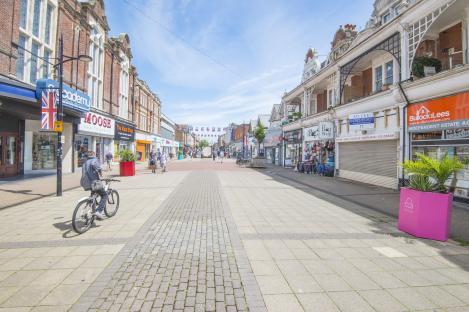 Boscombe, South Coast seaside town shopping precinct.