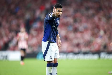 Editorial use only. All images are copyright Every Second Media Limited. No images may be reproduced without prior permission. Mandatory Credit: Photo by Phil Duncan/Every Second Media/REX/Shutterstock (15279408bo) Manchester United midfielder Casemiro (18) gestures during the Athletic Club Bilbao v Manchester United FC UEFA Europa League Cup Semi-Final 1st Leg match at the Estadio de San Mam¿s, Bilbao, Spain on 1 May 2025 Credit: Phil Duncan/Every Second Media Athletic Club Bilbao v Manchester United FC,, Estadio de San Mam¿s, Spain - 01 May 2025