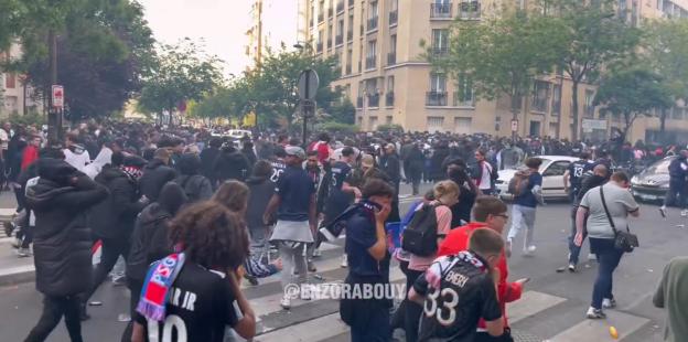 French riot police ‘tear gas entire streets’ as fans ‘throw fireworks’ in chaotic scenes before PSG vs Arsenal