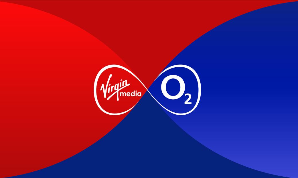 Illustration of the Virgin Media and O2 logos merging into an infinity symbol.