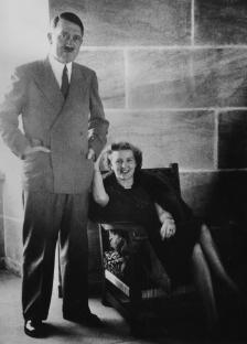Black and white photo of Adolf Hitler and Eva Braun at Berchtesgaden.