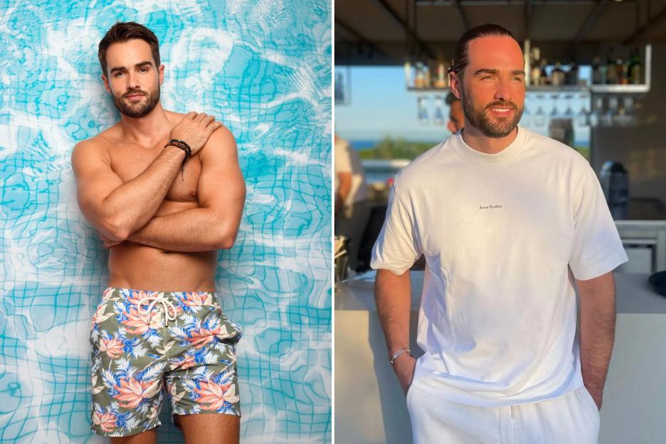 Collage of a man in swim trunks and a man in a white shirt and pants.
