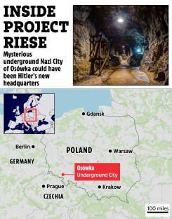 Photo and map of OsÃƒ³wka underground city, a potential Nazi headquarters in Poland.