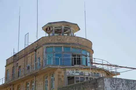 Derelict airport control tower.