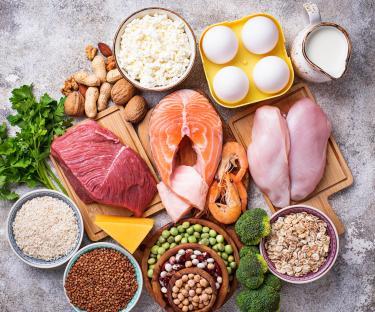 a variety of protein sources including meat eggs and grains