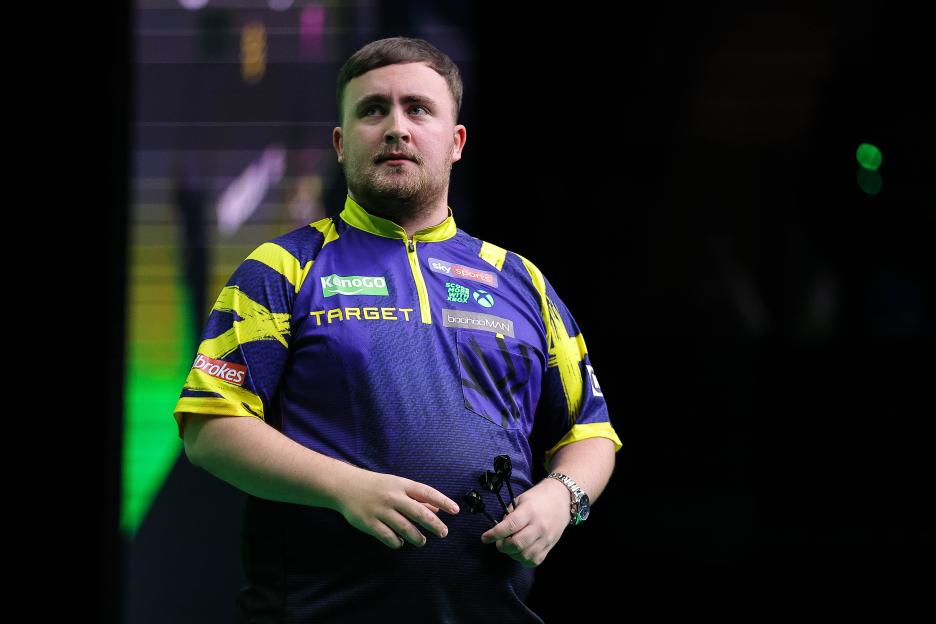 Luke Littler of England at the 2025 PDC Australian Darts Masters.