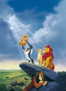 Illustration of Simba, Mufasa, Sarabi, Rafiki, and Scar from The Lion King.