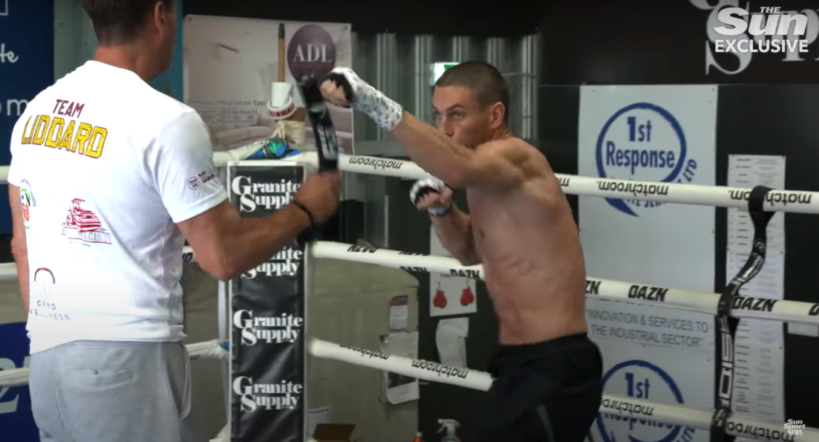 Boxer training in a gym.