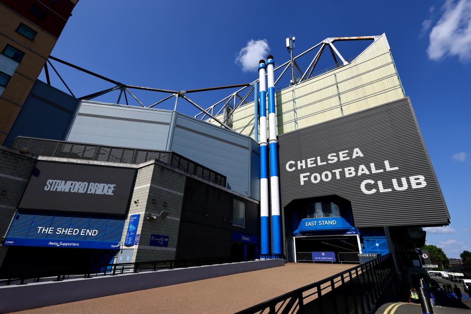 Exterior view of Stamford Bridge stadium.
