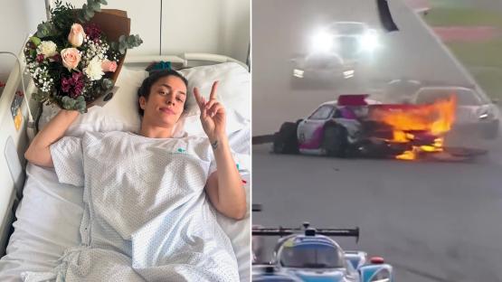 Racing driver Marta Garcia rushed to hospital after horror fireball crash that left her trapped in car inhaling smoke