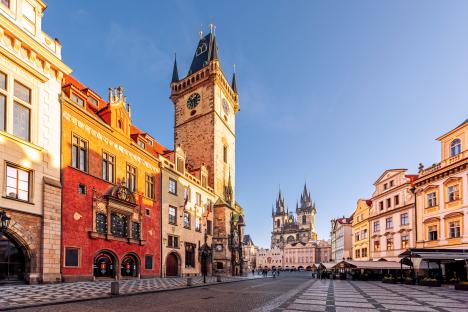Prague Old Town Square with the Astronomical Clock tower.