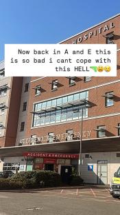Photo of a hospital's Accident & Emergency entrance with text overlay saying