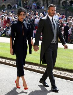Victoria and David Beckham arriving at Prince Harry and Meghan Markle's wedding.