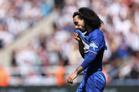 Marc Cucurella of Chelsea reacting during a Premier League match.