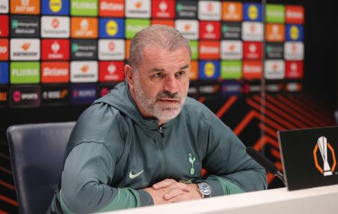 Ange Postecoglou, manager of Tottenham Hotspur, at a press conference.