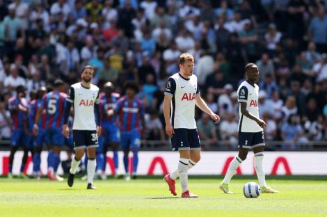 Dejan Kulusevski of Tottenham Hotspur looking dejected on the field.