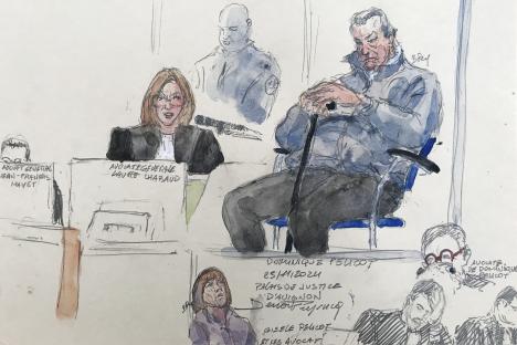 Courtroom sketch of Dominique Pelicot's trial.