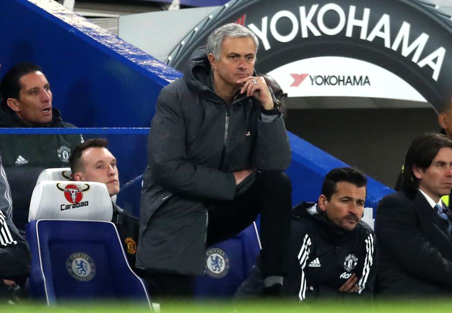 Manchester United manager Jose Mourinho appears dejected on the touchline.