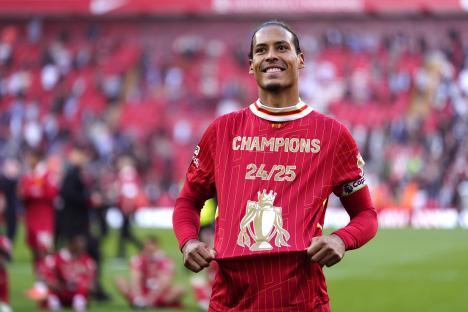 Virgil van Dijk celebrating a Liverpool victory.