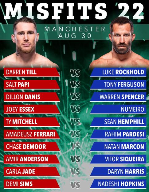 Misfits 22 fight card: Darren Till vs Luke Rockhold, Salt Papi vs Tony Ferguson, and more.