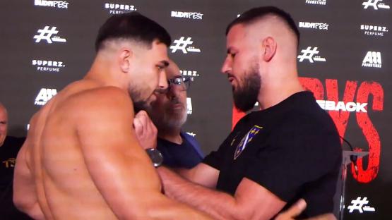 Tommy Fury SHOVED by opponent Kenan Hanjalic as face-off for comeback fight turns tense