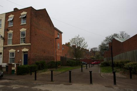 View of Cromwell Street in Gloucester, England, where the West's house once stood.