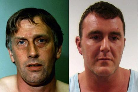 An image collage containing 2 images, Image 1 shows Roy Whiting, convicted murderer of Sarah Payne, Image 2 shows Mugshot of Gary Vinter, who stabbed Roy Whiting