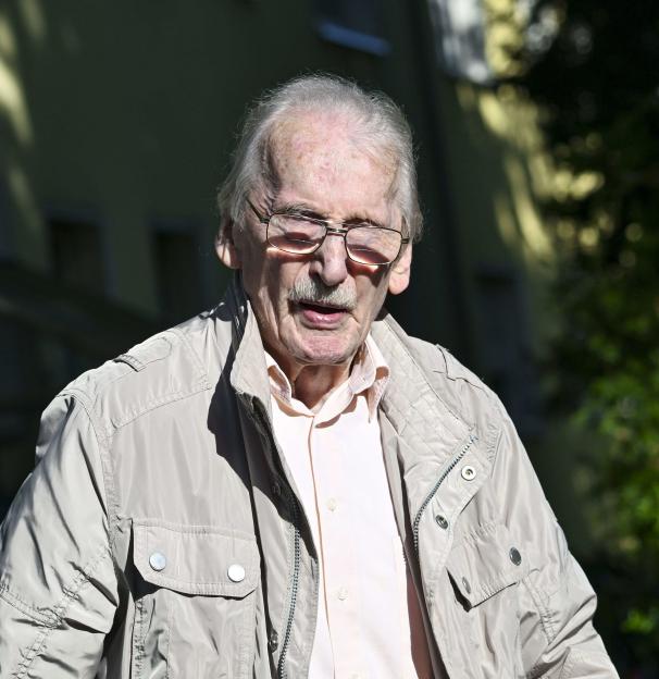Gregor Formanek, a 98-year-old war crimes suspect, outside his German home near Frankfurt.
