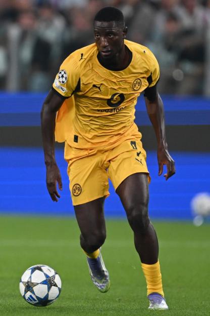 TURIN, ITALY - SEPTEMBER 16: Serhou Guirassy of Borussia Dortmund in action during the UEFA Champions League 2025/26 League Phase MD1 match between Juventus and Borussia Dortmund at Juventus Stadium on September 16, 2025 in Turin, Italy. (Photo by Image Photo Agency/Getty Images)